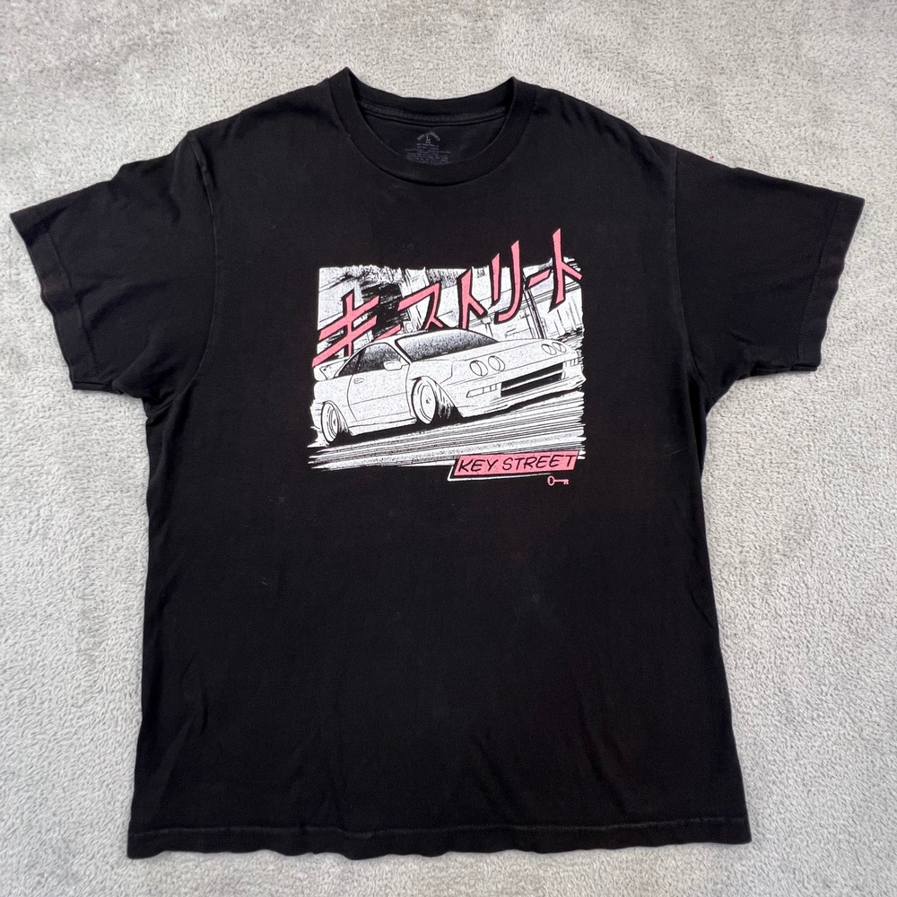 Key Street Graphic T-Shirt Mens Large Black JDM Car Japanese Text Streetwear Tee